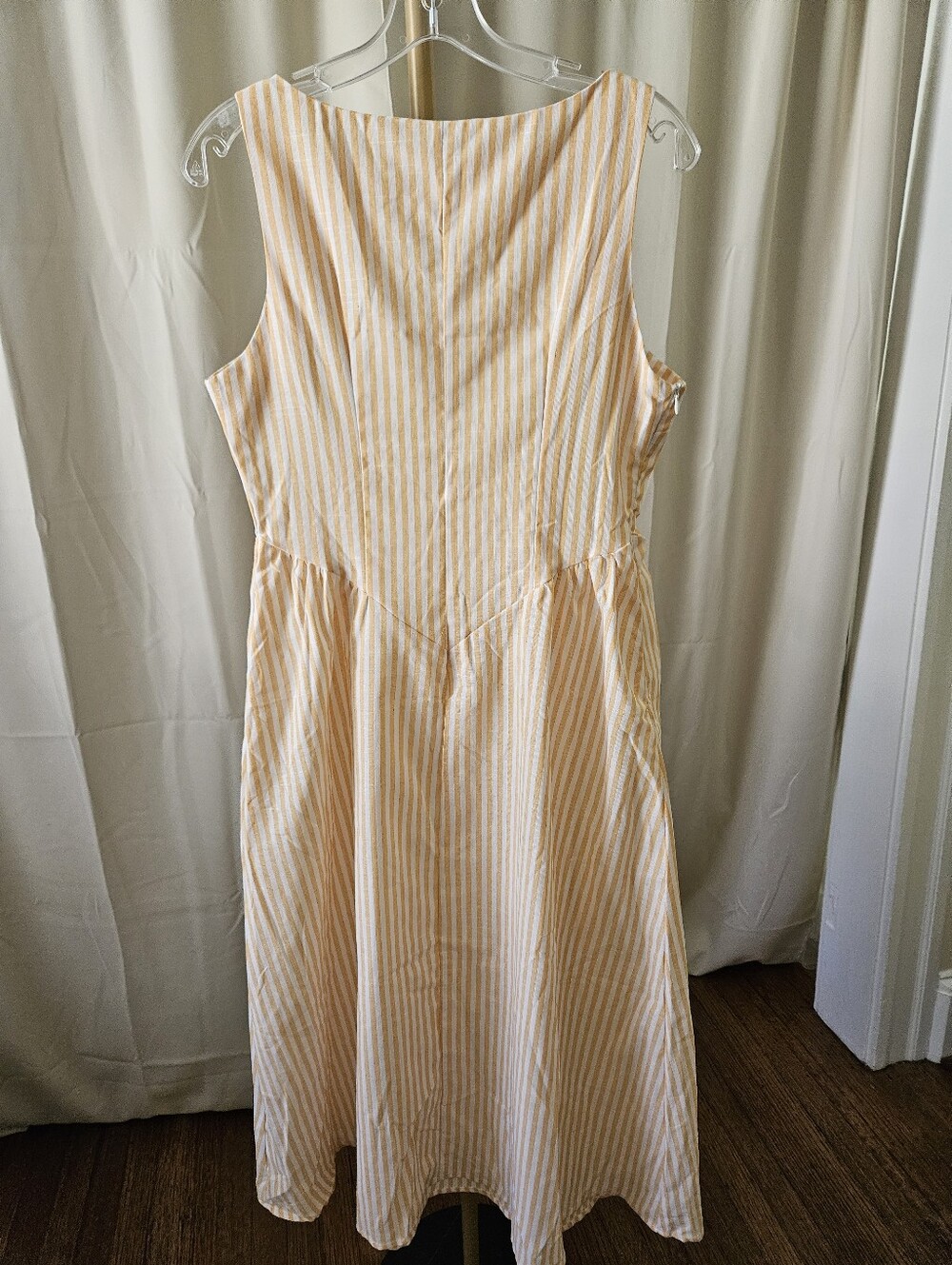 Shein Yellow & White Striped Sleeveless Side-Zip Dress Size Medium - Picture 6 of 8